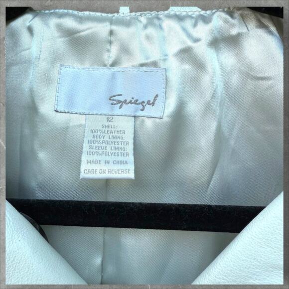 Vintage Spiegel White Leather Double Breasted Jacket Size 12 - Picture 3 of 10